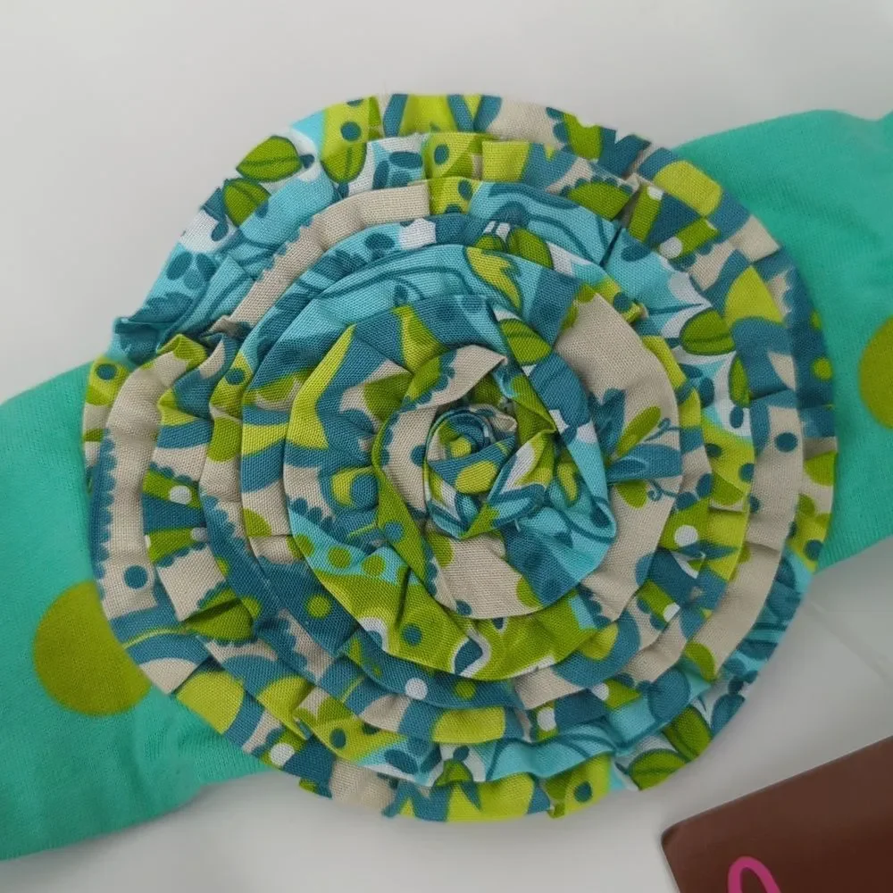 Millie Jay Baby Girl Blue and Green Floral Elastic Headband Bow NWT